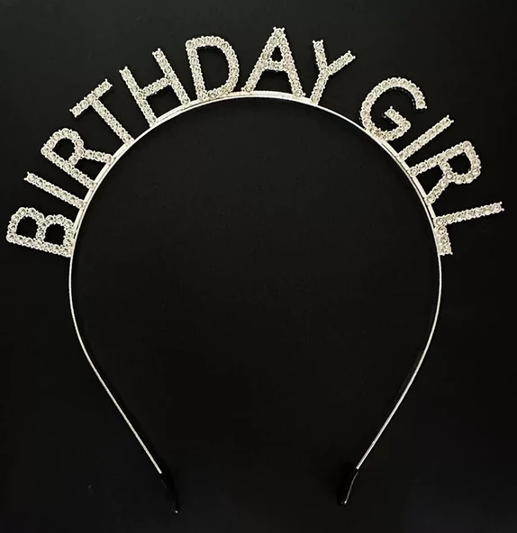 Gümüş Kristal Taşlı Birthday Girl Doğum Günü Tacı İthal Ürün 17x16 cm ürün görseli 1