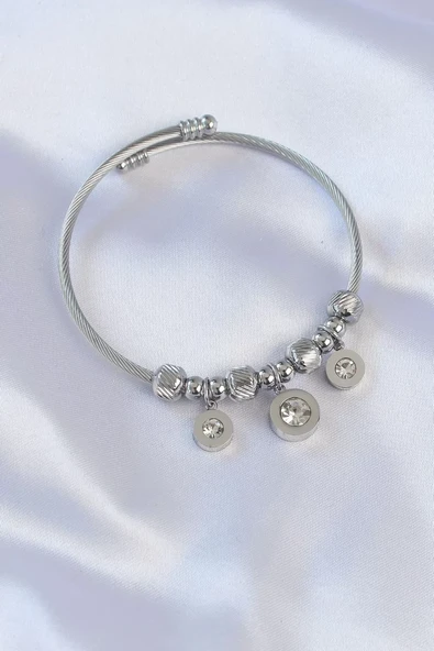 316L Çelik Gümüş Renk Zirkon Taşlı Model Charm Bileklik - TJ-BB6090 ürün görseli 1