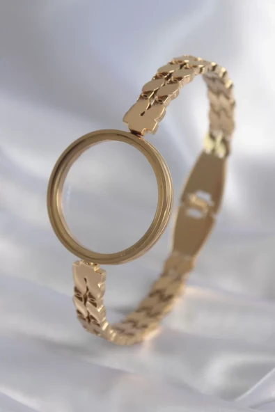 316L Çelik Gold Renk Arpa İşleme Açılabilir Fanus Model Kadın Kelepçe - TJ-BB5911 ürün görseli 1