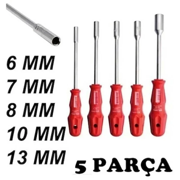 5 Adet Lokma Anahtar Tornavida 6/7/8/10/13/mm Metal Altıgen ürün görseli 1