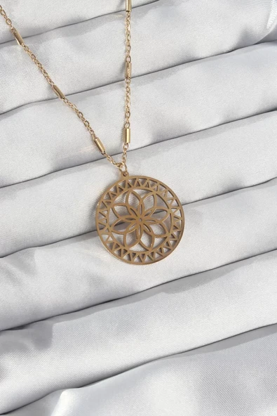 316L Çelik Zincir Gold Renk Lotus Model Kolye - TJ-BKO8902 ürün görseli 1