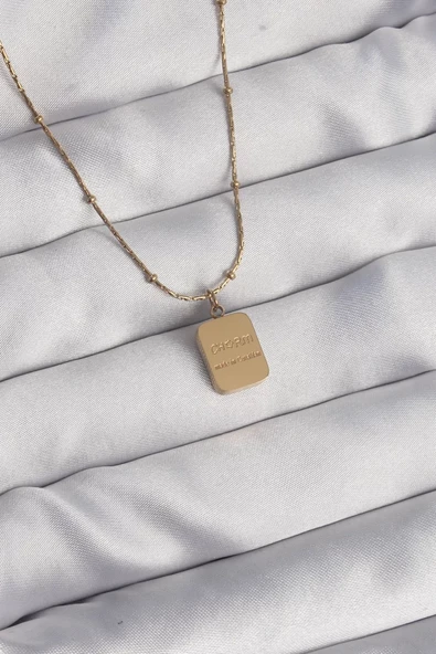 316L Çelik Gold Renk Kare Charm Model Kolye - TJ-BKO8928 ürün görseli 1