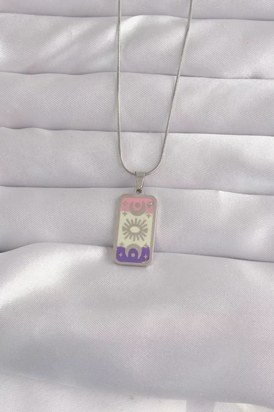 316L Çelik Gümüş Renk Karışık Mineli Ay Figür Tarot Kolye - TJ-BKO9044 ürün görseli 1
