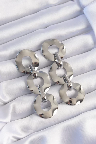Pirinç Gümüş Renk Oval Ayna Model Sallantılı Küpe - TJ-BKP9251 ürün görseli 1