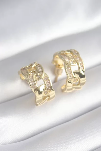 Pirinç Gold Renk Zirkon Taş Detay Zincir Model Kadın Küpe - TJ-BKP8452 ürün görseli 1