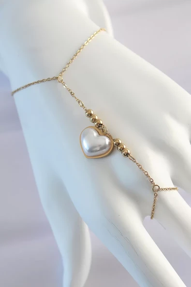 316L Çelik Gold Renk Beyaz Bubble Kalp Tasarımlı Şahmeran - TJ-SN576 ürün görseli 1