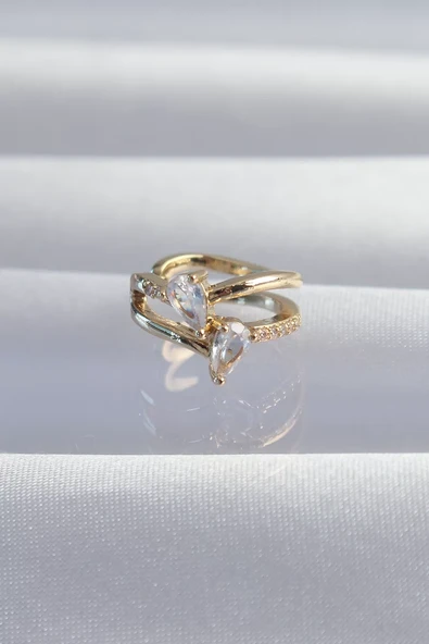 Pirinç Gold Renk Zirkon Taşlı Damla Earcuff Küpe - TJ-BKP9335 ürün görseli 1