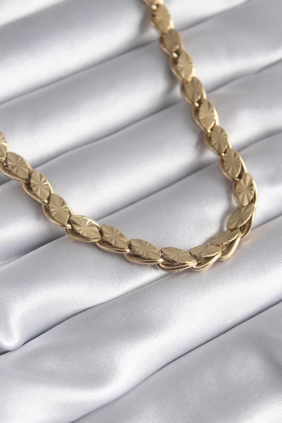 316L Çelik Gold Renk Lazer Kesim Arpa Zincir Model Kadın Kolye - TJ-BKO8285 ürün görseli 1