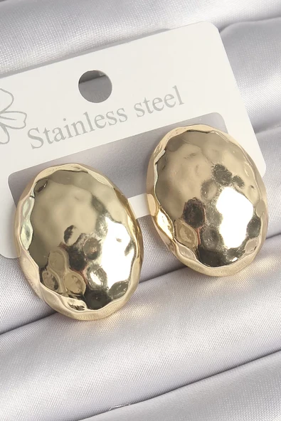 Pirinç Gold Renk İşlemeli Bombe Oval Model Kadın Küpe - TJ-BKP10255 ürün görseli 1