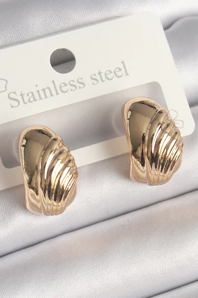 Pirinç Gold Renk İşleme Detaylı Yarım Halka Model Kadın Küpe - TJ-BKP10245 ürün görseli 1