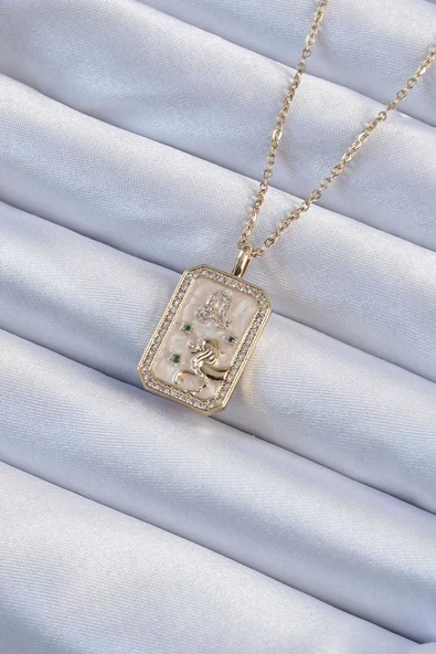 316L Çelik Zincir Altın Renk Zirkon Taşlı Aslan Figürlü Tarot Kolye - TJ-BKO9225 ürün görseli 1