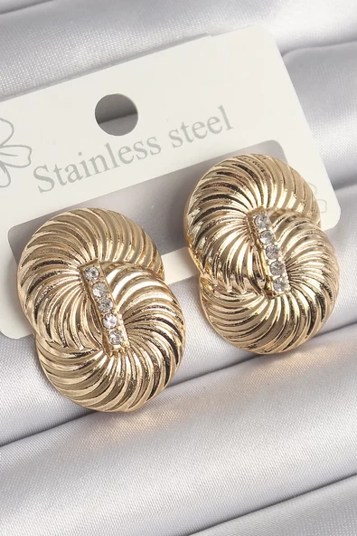 Pirinç Gold Renk Zirkon Taşlı Sarmal Model Kadın Küpe - TJ-BKP10241 ürün görseli 1