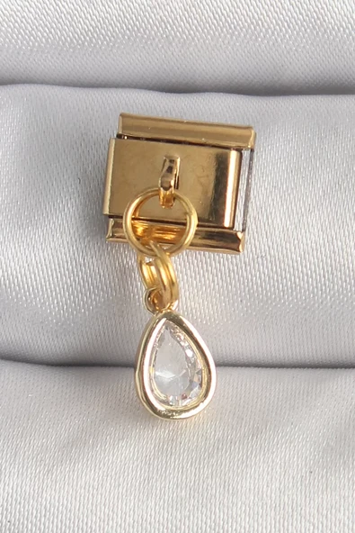 316L Çelik Gold Renk Sallantı Damla Zirkon Taşlı Nomination Charm - TJ-BC1345 ürün görseli 1