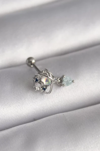 316L Çelik Gümüş Renk Zirkon Taşlı Sallantı Kalp Detay Tragus Piercing - TJ-PR1361 ürün görseli 1
