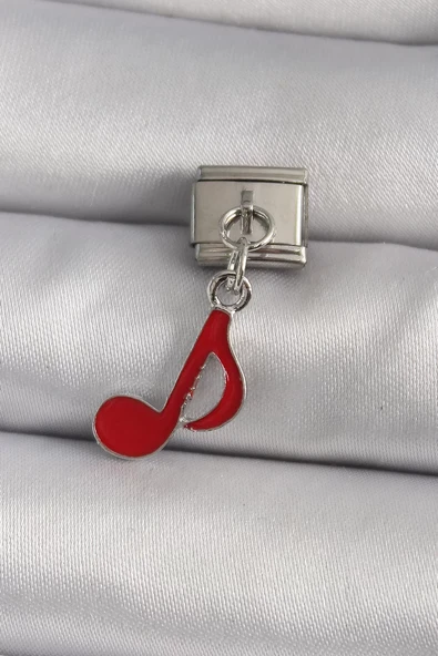 316L Çelik Gümüş Renk Kırmızı Nota Model Nomination Charm - TJ-BC1180 ürün görseli 1