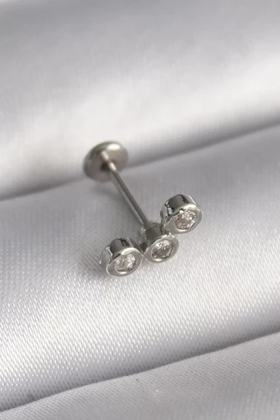 316L Çelik Gümüş Renk Zirkon Taşlı Tragus Piercing - TJ-PR1349 ürün görseli 1