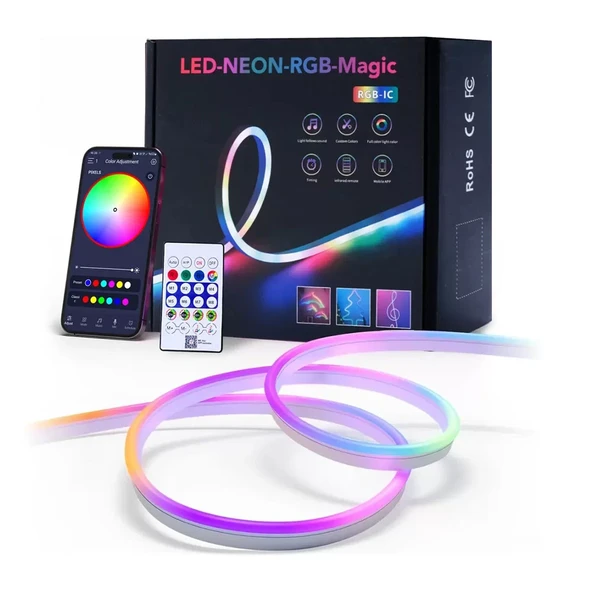 RGB Kumandalı Sese Duyarlı Animasyonlu Neon Şerit Hortum Led USB ve App Uyumlu 5 Metre ürün görseli 1