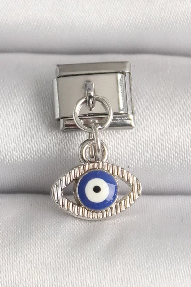 316L Çelik Gümüş Renk Nazar Boncuk Detaylı Göz Model Nomination Charm - TJ-BC1216 ürün görseli 1