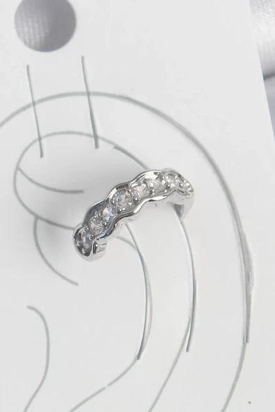 Pirinç Gümüş Renk Zirkon Taşlı Kıkırdak Model Kadın Küpe - TJ-BKP10550 ürün görseli 1