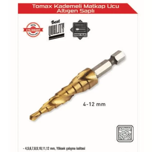 Kademeli Matkap Ucu 4-12 mm Arası - Altıgen Saplı ürün görseli 1