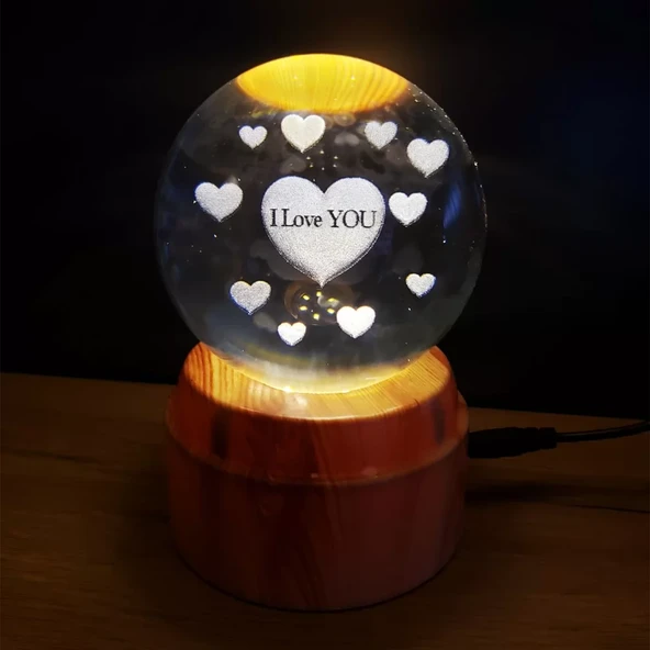 I Love You Tasarım Standlı Cam Küre ürün görseli 1