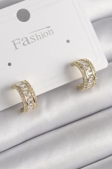 Pirinç Gold Renk Zirkon Taşlı Halka Model Kadın Küpe - TJ-BKP9987 ürün görseli 1