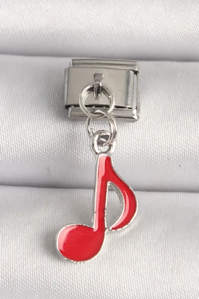 316L Çelik Gümüş Renk Kırmızı Müzik Nota Model Nomination Charm - TJ-BC1218 ürün görseli 1