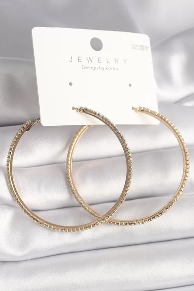 Pirinç Gold Renk Zirkon Taşlı Halka Model Kadın Küpe - TJ-BKP10015 ürün görseli 1