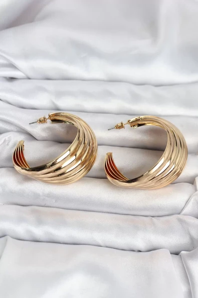 316L Çelik Gold Renk Yarım Halka Model Kadın Küpe - TJ-BKP11502 ürün görseli 1