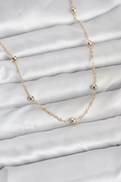 CM 14K Gold Renk Pirinç Top Zincirli 60 cm Kadın Kolye - TJ-BKO10940 ürün görseli 1