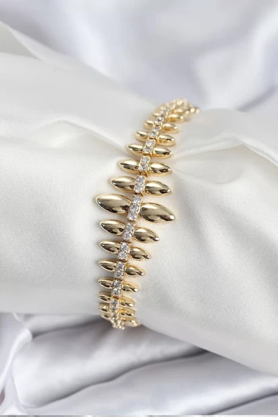 Pirinç VIP Seri Gold Renk Sıralı Damla Model Kadın Bileklik - TJ-BB7922 ürün görseli 1