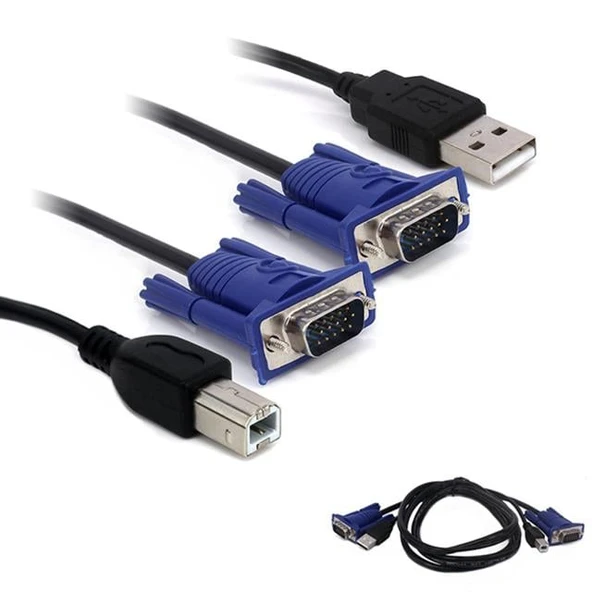 Powermaster Kwm Switch Kablo 1.5 Metre Vga Erkek-Erkek + Usb + Printer ürün görseli 1