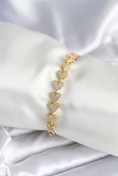 Pirinç Gold Renk Kalp Model Kadın Bileklik - TJ-BB7982 ürün görseli 1