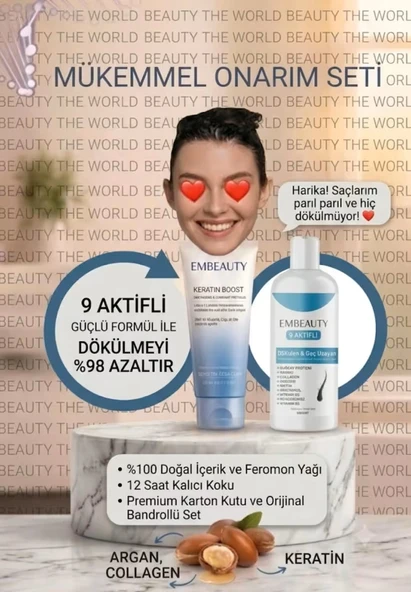 Keratin & Collagen Yoğun Onarıcı Saç Bakım Seti (Şampuan + Saç Kremi) ürün görseli 1