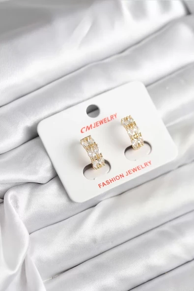 14K Gold Renk Kaplama Zirkon Taşlı CM Kadın Küpe - TJ-BKP11409 ürün görseli 1