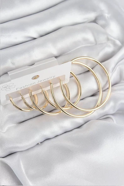 Pirinç Halka Model Gold Renk Kadın Set Küpe - TJ-BKP11041 ürün görseli 1