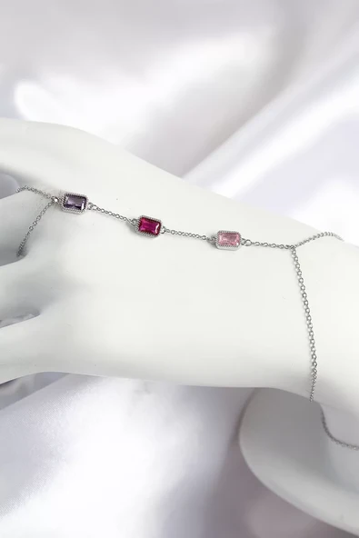 Pirinç Renkli Zirkon Taşlı Dikdörtgen Model Gümüş Renk Kadın Şahmeran - TJ-SN694 ürün görseli 1