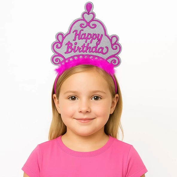 Pembe Happy Birthday Prenses Tacı – Doğum Günü Taç Aksesuarı ürün görseli 1