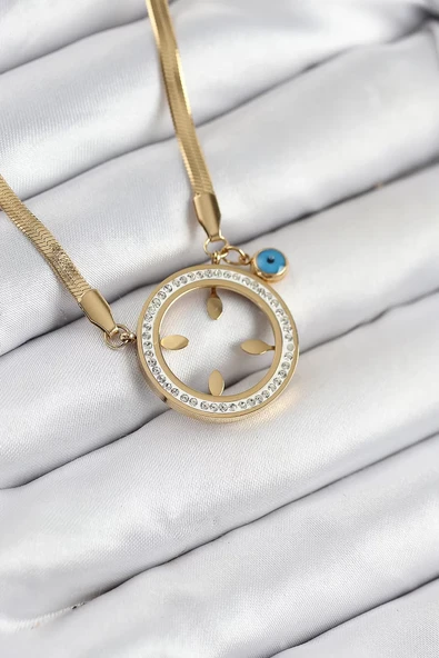 316L Çelik Zirkon Taşlı Çeyrek Takılabilir Gold Renk Kadın Kolye - TJ-BKO10506 ürün görseli 1