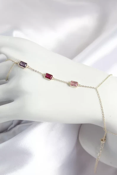 Pirinç Renkli Zirkon Taşlı Dikdörtgen Model Gold Renk Kadın Şahmeran - TJ-SN693 ürün görseli 1
