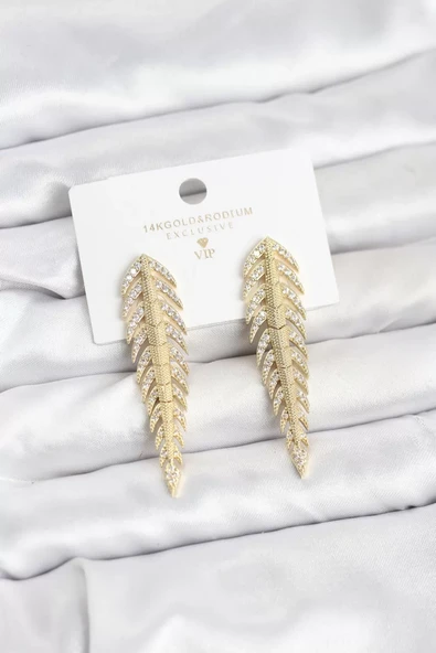 Pirinç Gold Renk Balık Sırtı Model Zirkon Taşlı Kadın Küpe - TJ-BKP11516 ürün görseli 1