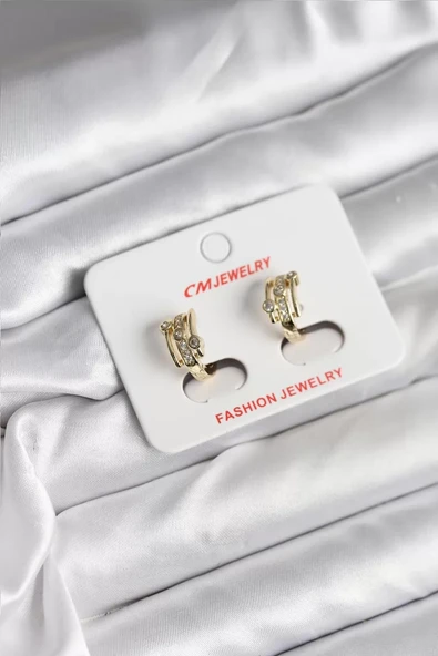 14K Gold Renk Kaplama Yarım Halka Zirkon Taşlı CM Kadın Küpe - TJ-BKP11417 ürün görseli 1