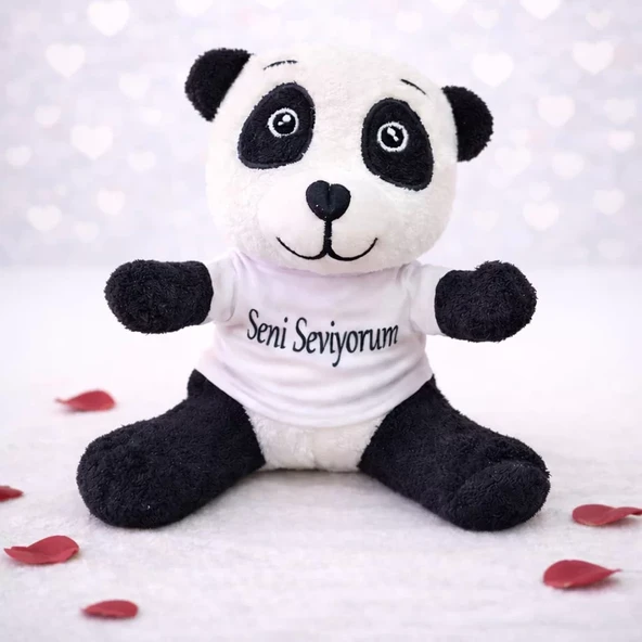 Seni Seviyorum Tişörtlü Sevimli Peluş Panda ürün görseli 1