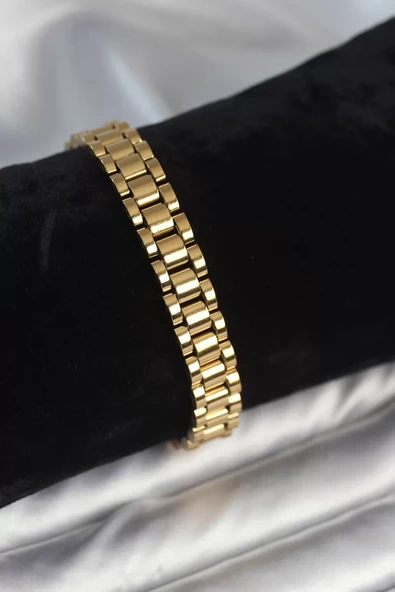 316L Çelik Gold Renk 9 mm Kalınlık Erkek Bileklik - TJ-EB3770 ürün görseli 1