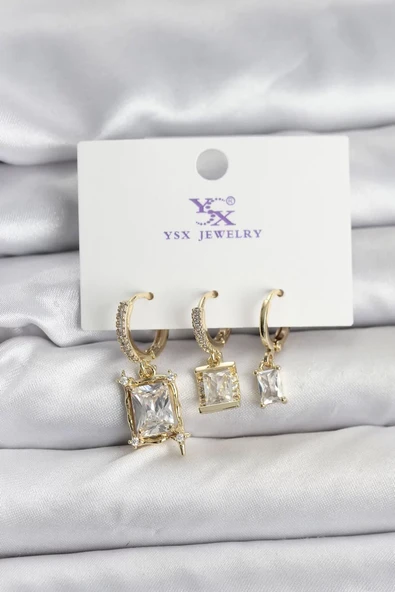 Gold Renk Zirkon Taşlı Kadın Küpe - TJ-BKP11344 ürün görseli 1