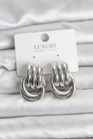 Gümüş Renk Halka Modelli Pirinç Kadın Küpe - TJ-BKP11351 ürün görseli 1