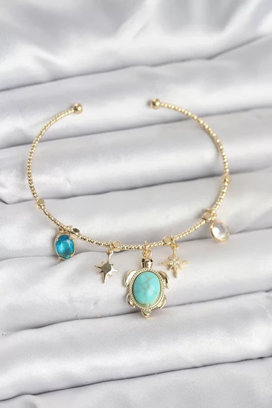 Caretta Caretta Charmlı Gold Renk Kadın Bileklik - TJ-BB8033 ürün görseli 1