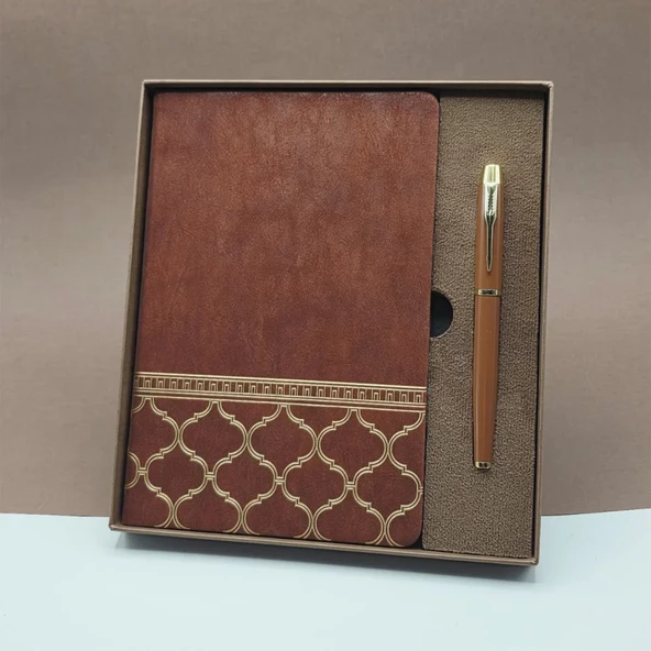 Öğretmenler Günü Hediyesi Kutulu Deri Defter Kalem Seti ürün görseli 1