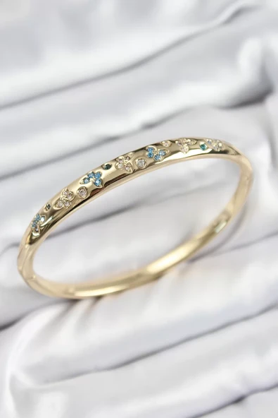 Pirinç Zirkon Taşlı Kelebek Model Gold Renk Kadın Kelepçe - TJ-BB7568 ürün görseli 1