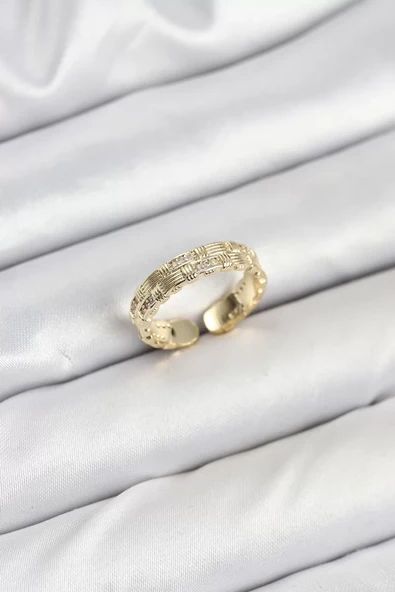 Pirinç Gold Renk Zirkon Taşlı Sırım Kadın Yüzük - TJ-BYK3846 ürün görseli 1